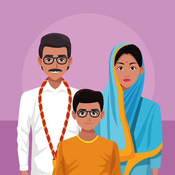 Indická rodina indické karikatury — Stockový vektor