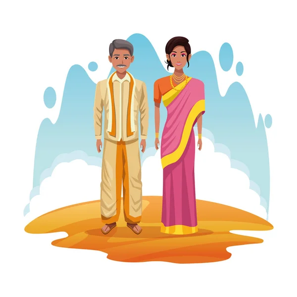 Indický pár indických karikatur — Stockový vektor