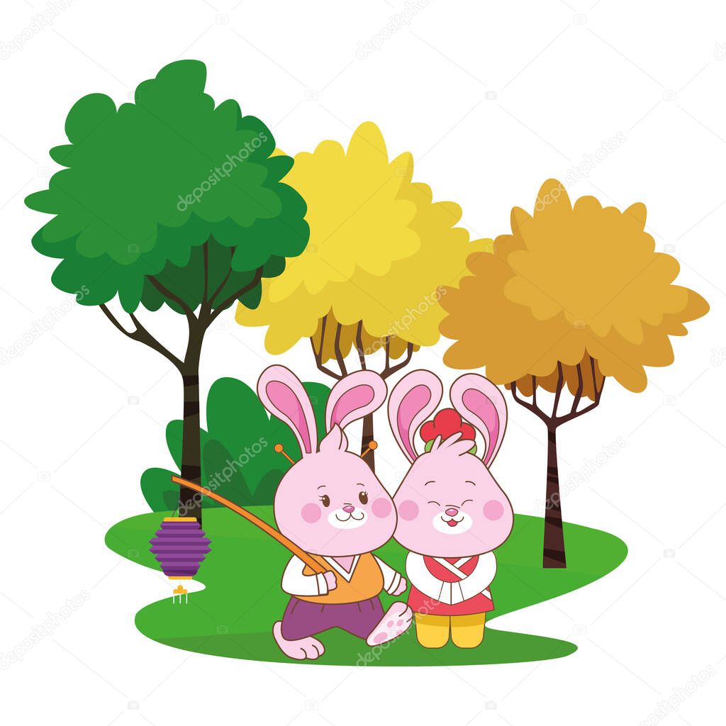 Rabbits In Mid Autumn Festival With Lanterns Cartoons In The Forest Landscape Background Vector Illustration Graphic Design Premium Vector In Adobe Illustrator Ai Ai Format Encapsulated Postscript Eps Eps Format