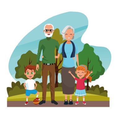 Dedeleri ve torunları parkta.