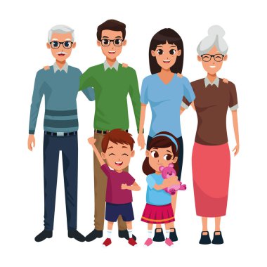 Aile bireyleri ve çocuk karikatürleri