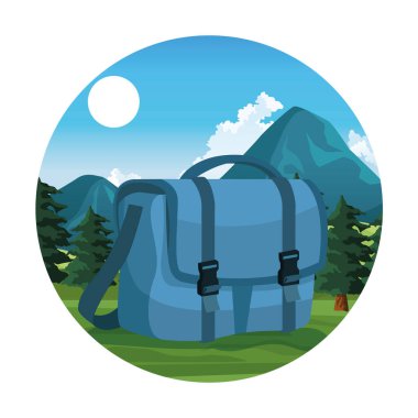 Doğa yuvarlak ikonunda seyahat ve macera