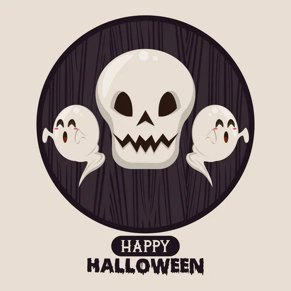 Feliz cartão da temporada de Halloween com desenhos animados — Vetor de Stock