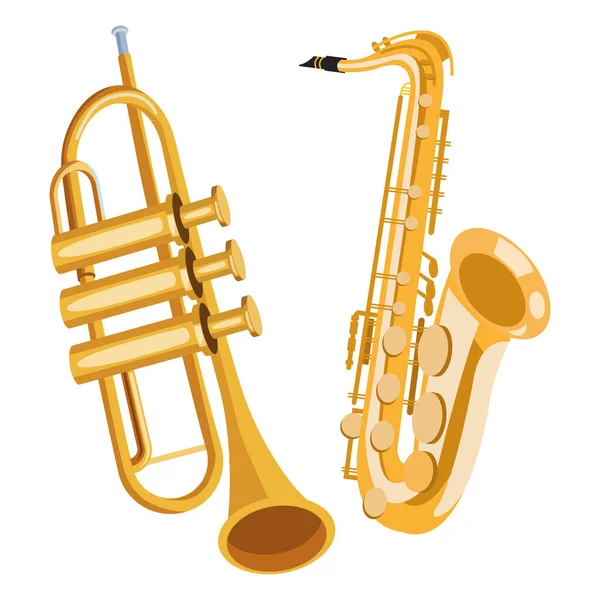 Saxofoon en trompet — Stockvector