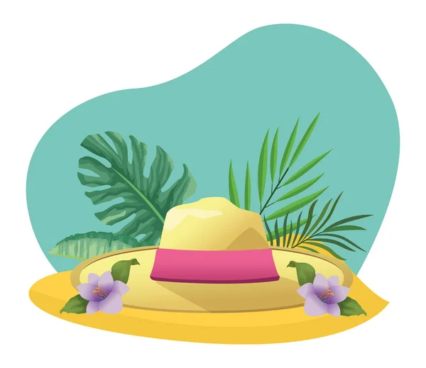 Summer hat with tropical foliage — Stock Vector