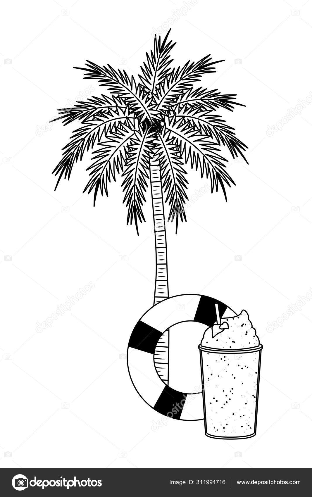 Summer beach and vacation cartoon in black and white Stock Vector by ©jemastock 311994716