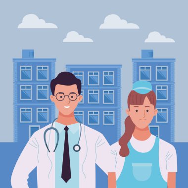 Profesyoneller işçiler çift gülümseyen karikatürler