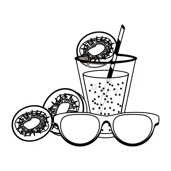 Bebidas y cócteles de dibujos animados de verano en blanco y negro — Archivo Imágenes Vectoriales