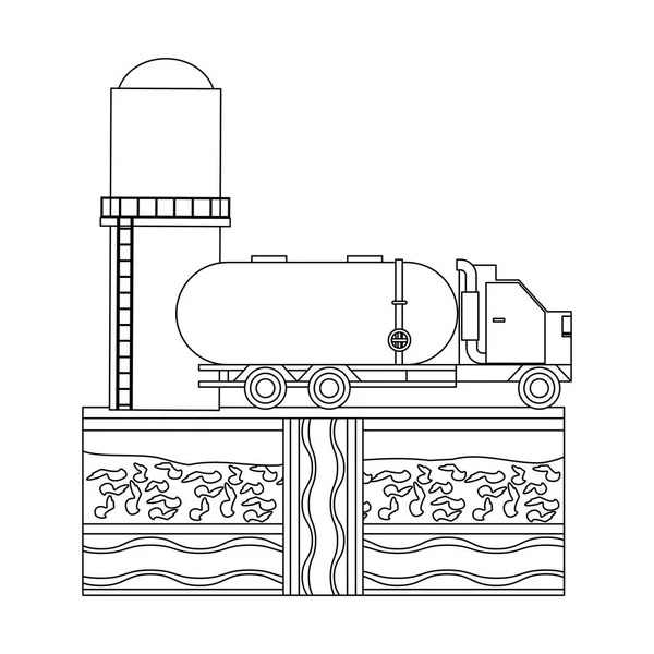 Refinaria de petróleo gás cartoon fábrica em preto e branco — Vetor de Stock