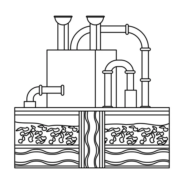 Fumetto della fabbrica di gas di raffineria di petrolio in bianco e nero — Vettoriale Stock