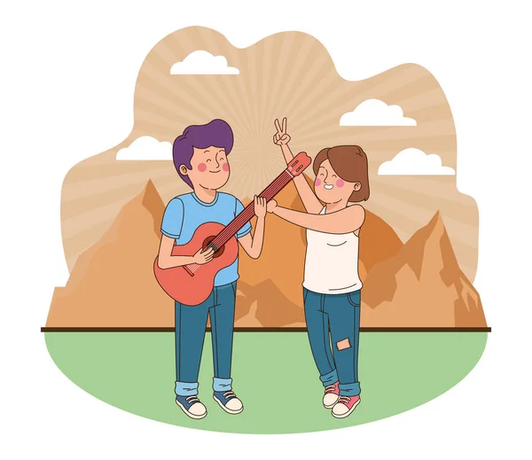 Adolescentes amigos sonriendo y divertirse dibujos animados — Vector de stock