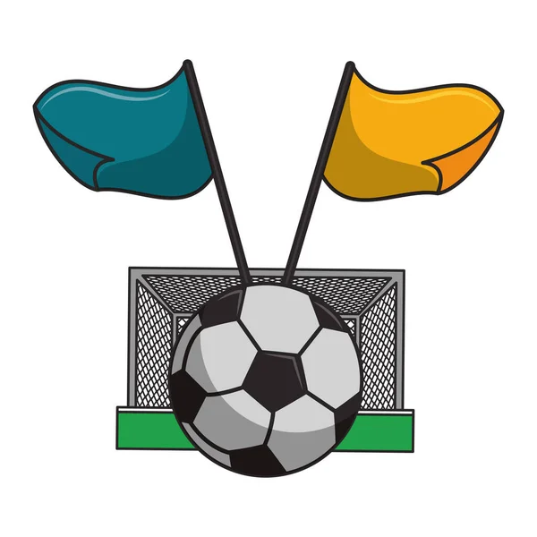 Futebol com bola de golo e bandeiras — Vetor de Stock