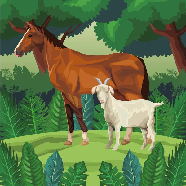 Кінь і кози — стоковий вектор