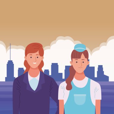 Profesyoneller işçiler çift gülümseyen karikatürler