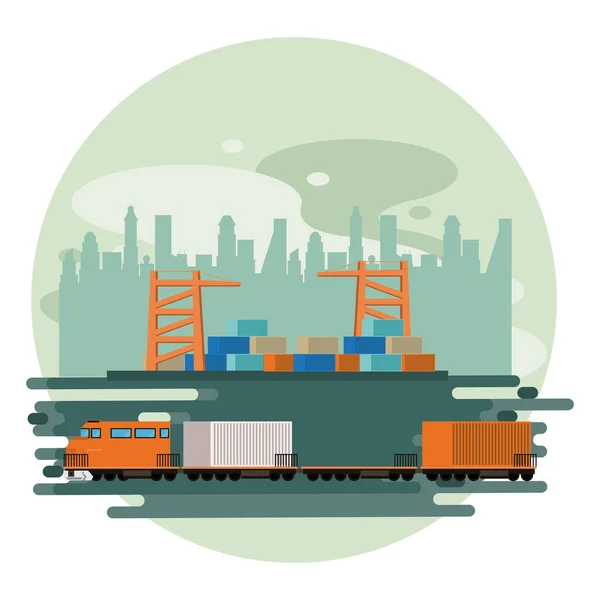 Transporte mercancías logística carga tren dibujos animados — Vector de stock