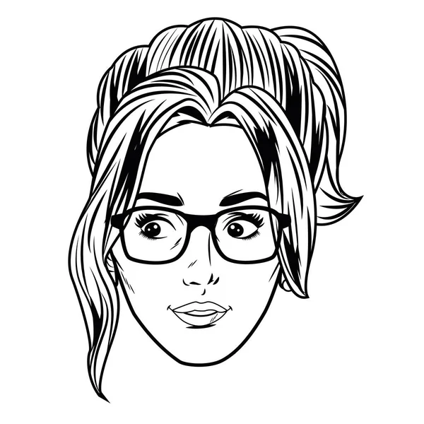 Young woman face avatar cartoon in black and white pop art — Stock Vector