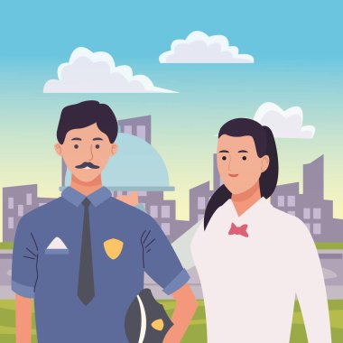 Profesyoneller işçiler çift gülümseyen karikatürler