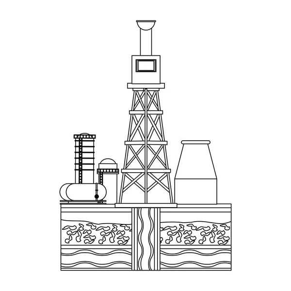 Olje raffinaderigas fabriken tecknad i svart och vitt — Stock vektor
