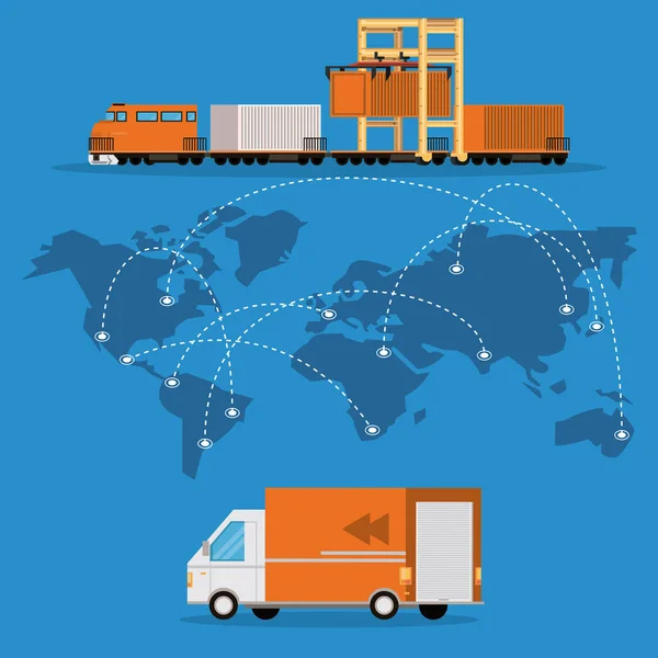 Transportasi barang logistik kartun kargo - Stok Vektor