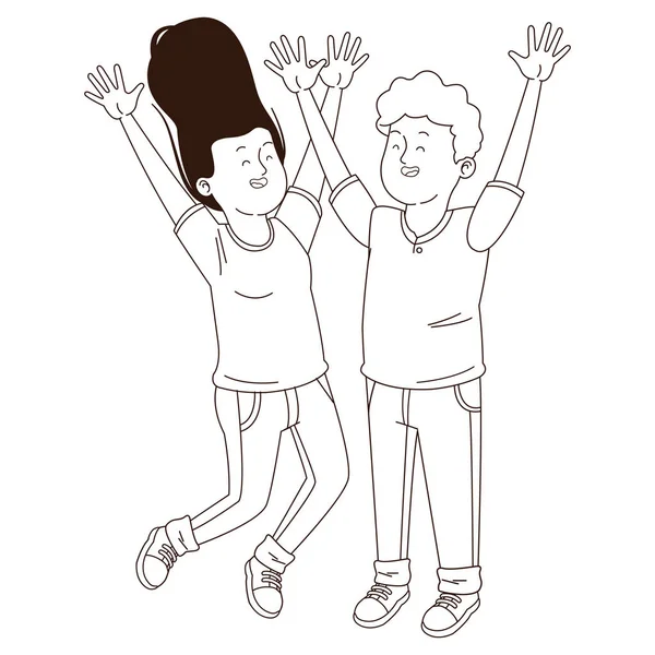 Adolescentes amigos sonriendo y divertirse en blanco y negro — Vector de stock