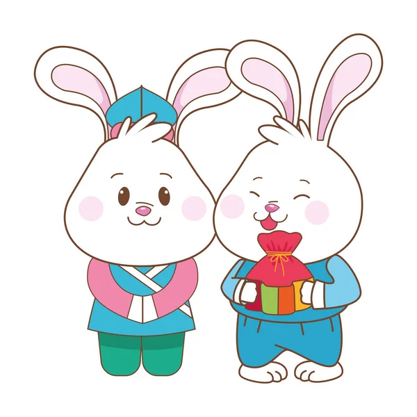 Conejos a mediados de otoño festival de dibujos animados — Vector de stock