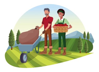 çiftlik, hayvan ve çiftçi karikatür