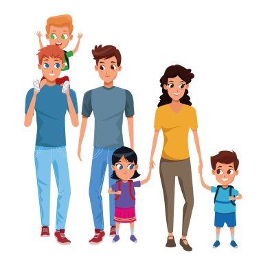 Çocuklu aile genç ebeveynler karikatür