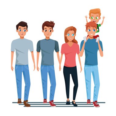 Çocuklu aile genç ebeveynler karikatür
