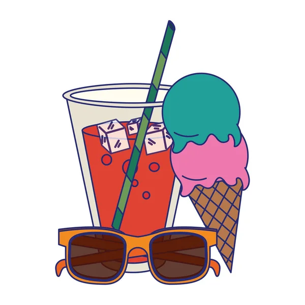 Літня чашка морозива та сонцезахисні окуляри мультфільм — стоковий вектор