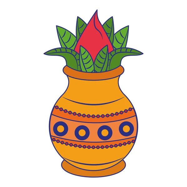 Ugadi festival offering pot cartoons blue lines — 스톡 벡터
