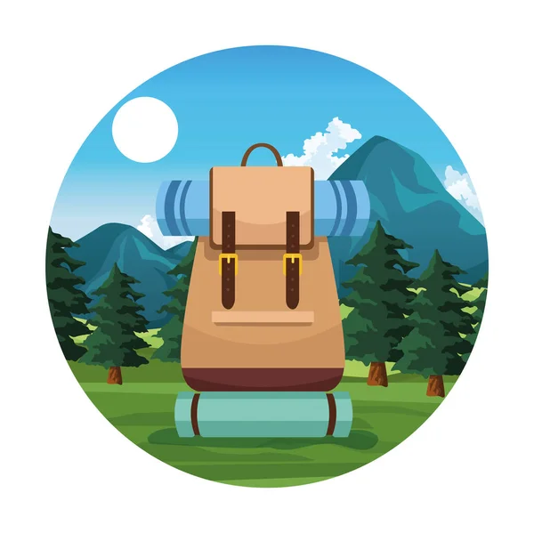 Viaje y aventura icono redondo de dibujos animados — Vector de stock