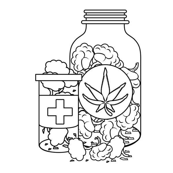 黒と白の大麻マルティアナサティバ麻の漫画 — ストックベクタ