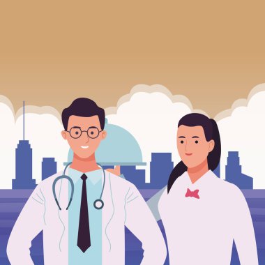 Profesyoneller işçiler çift gülümseyen karikatürler