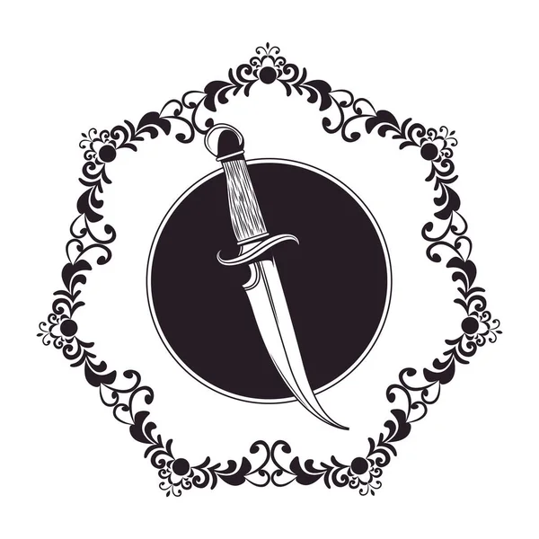 Stary nóż rysowany ikona tatuażu — Wektor stockowy