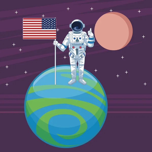 Astronauta nei cartoni animati di esplorazione spaziale — Vettoriale Stock