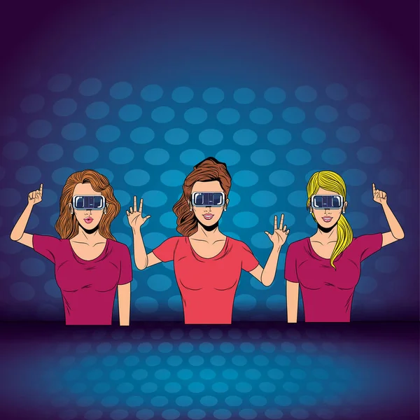 Mujeres con auriculares de realidad virtual — Archivo Imágenes Vectoriales
