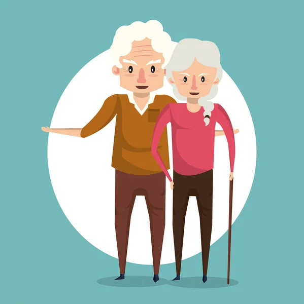 Beautiful elderly couple smiling cartoon — Stock Vector