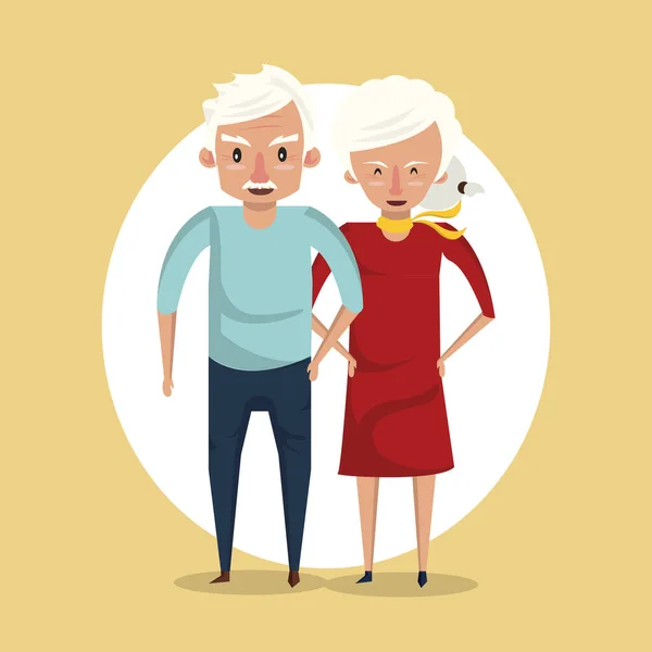 Bella coppia anziana sorridente cartone animato — Vettoriale Stock