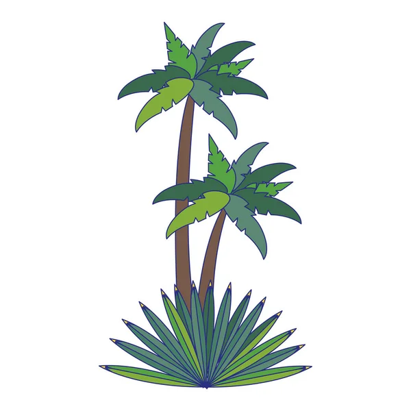 Palmiers de plage arbres avec feuilles dessin animé — Image vectorielle