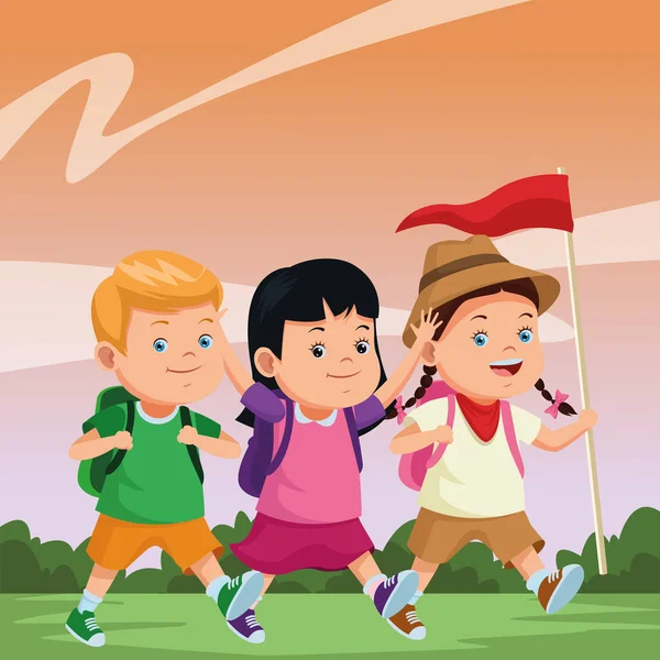 Enfants et camps d'été dessins animés — Image vectorielle
