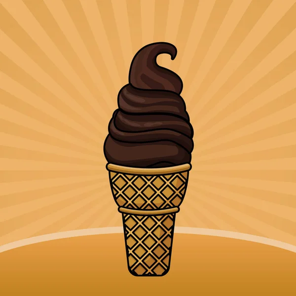Csokoládé Sundae fagylalt kúp élelmiszer — Stock Vector