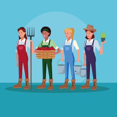 Çiftlik karikatürlerinde çalışan çiftçiler