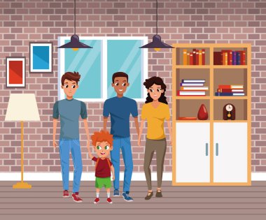 Çocuklu aile genç ebeveynler karikatür