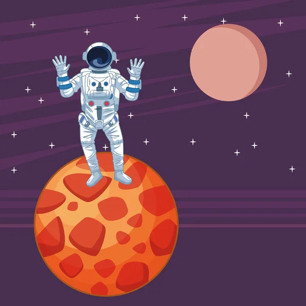 Astronauta nei cartoni animati di esplorazione spaziale — Vettoriale Stock