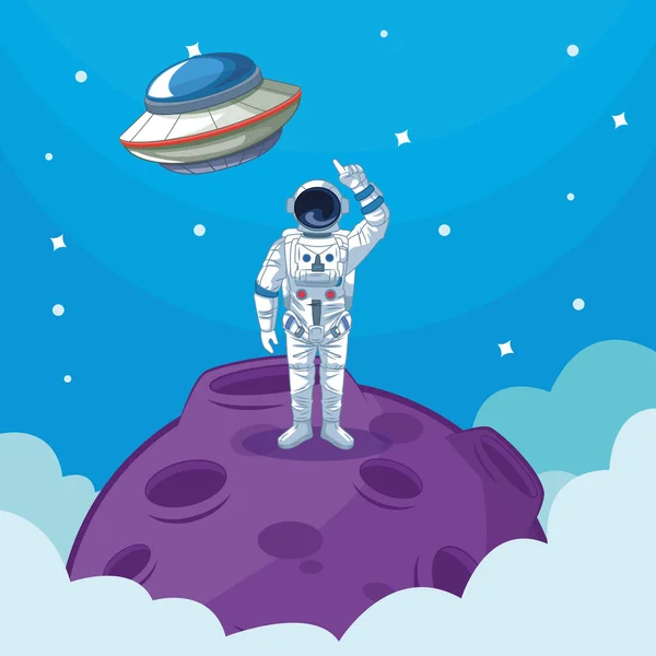Astronaut in the galaxy cartoon — Stock Vector