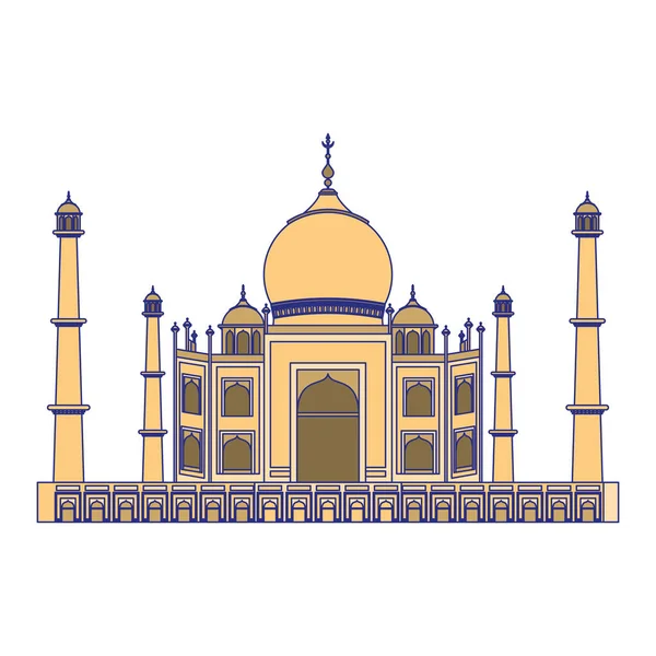 Taj Mahal印第安人建筑符号孤立的蓝线 — 图库矢量图片