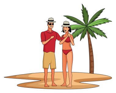 Genç çift yaz karikatürler zevk