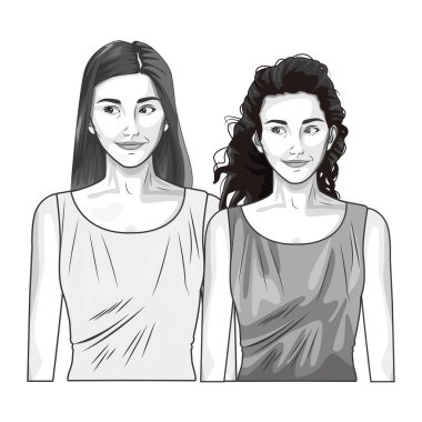 Siyah beyaz gülümseyen pop sanatları mankenleri.