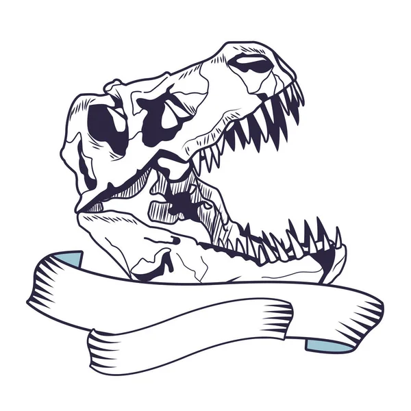 Esqueleto de cabeza de dinosaurio dibujado icono del tatuaje — Vector de stock