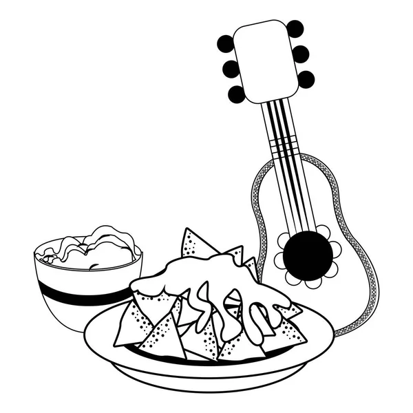 墨西哥文化和食品卡通在黑色和白色 — 图库矢量图片